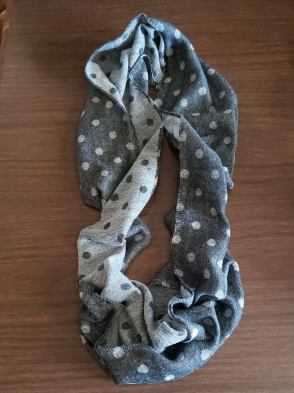 Gray on gray polka dot infinity scarf 100% polyester NWOT